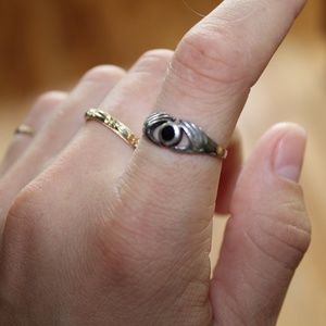 Onyx and Silver Hands Ring